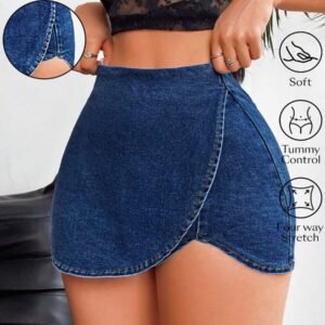Sunnyshic Plus Size Women's Asymmetric Hem High Waist Fashion Denim Skort