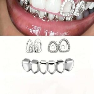 1 Set Of Fashionable Women's Hip-Hop Style Diamond Studded Hollow Heart-Shaped Combination Hollow Tooth Decorations, Carnival Party Accessories, Neutr
