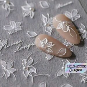 1 Sheet Self Adhesive 3D White Flowers Nail Art Sticker DIY Y2K Style Nail Charm Decal For Party Summer Glossy Nail Supplies Nail Accessories Nail Stickers Salon Home Decoration