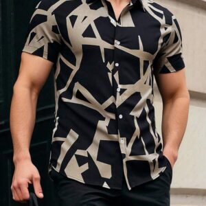Manfinity Homme Men's Contrast Color Print Short Sleeve Shirt For Summer