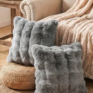 1/2/4pcs Luxury Faux Rabbit Fur Tuscan Pillow Covers, No Pillow Insert, Soft & Comfortable, Fluffy Plush Home Decor Cushion Covers, Suitable For Living Room Sofa, Bedroom Bed, Large Throw Pillow Covers, Zipper Closure, Machine Washable, Oeko-Tex Certified