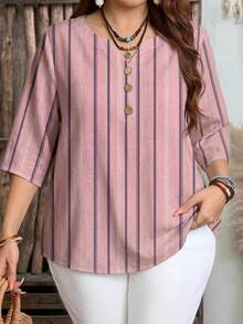 EMERY ROSE Women's Casual Loose V-Neck Striped Blouse, Women's Casual Clothing