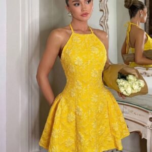 Glamine Charm French Elegant Minimalist Yellow Woven Sleeveless Dress With Ruched Sides, Suitable For Banquets Date And Tea Parties Summer