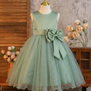 SHEIN Glamorique Kids Young Girl Big Bow High Waist Party Flower Girl Flower Girl Dress Summer Green