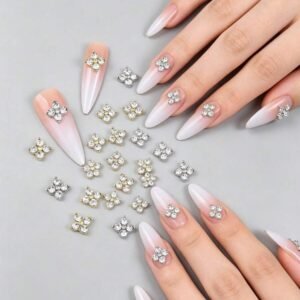 20pcs Luxury Minimalist Gold Four-Leaf Clover Nail Gems, 3D Sparkling Four-Leaf Clover, Y2K Aesthetic Rhinestone Nail Decor, Multi-Functional DIY Accessories For Nails, Phone Cases, Shoes, Clothes, Bags And More