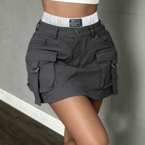 Women's New Contrast Color Patchwork Cargo Pocket A-Line Skirt With Elastic Waist Vacation Summer