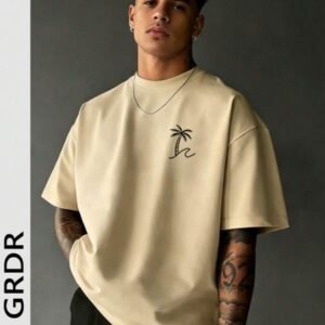 GRDR Men's Round Neck Fashionable Palm Tree Printed Short Sleeve T-Shirt, Casual