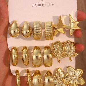Vintage Metallic Glossy Geometric Earrings Set, Luxury Versatile Pentagram Flower Multi-Pair Combination Earring Set
