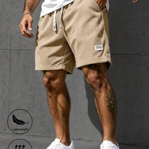 Men's Summer Casual Corduroy Shorts With Drawstring Waist, Suitable For Outdoor, Beach And Leisure Wear Sports, Euro Summer