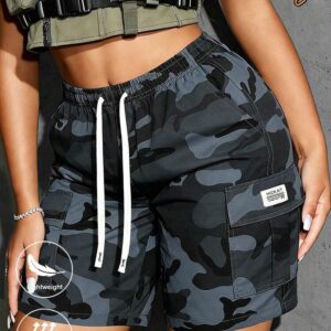 Hidkat Women's Fashionable Lightweight Breathable Spring/Summer Cargo Shorts, Elastic Waist Drawstring Zipper Multi-Pocket Design Casual Bermuda Shorts, Suitable For Daily Commute, Outdoor, Dating And More Sports