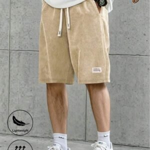 1pc Men's Summer Corduroy Casual Shorts, Elastic Waist, Back Pocket, Fashion Beach Pants Sports