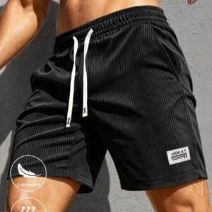 Hidkat Men's Summer Casual Corduroy Shorts, Thin & Breathable, Elastic Waist With Drawstring, Fashion Fit, Suitable For Daily Casual, Beach Vacation, Outdoor Hiking