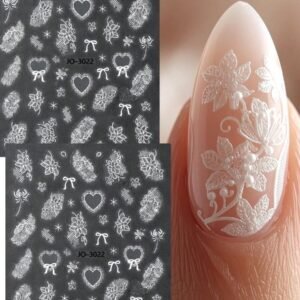 2pcs White Lace Bow Nail Stickers, Elegant Floral White Necklace Frame Bow Nail Decals, Luxury Elegant Lace Pattern Nail Charms Decorations For Romantic Wedding Nail Art Supplies