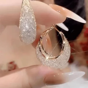 Luxurious Mesh Crystal Hoop Earrings For Women, Fashionable Ear Clip Circle Shaped Earrings With Design Sense