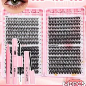 640 Clusters DIY Faux Mink Eyelash Clusters, D Curl, Thick And Fluffy, 8-16mm Mixed Length, Eye-Catching Effect Suitable For All Makeup Looks. Glue, Remover, Tweezers Can Be Selected According To Needs. Lightweight, Reusable And Cost-Effective, Suitable For Beginners, Applicable For Various Occasions