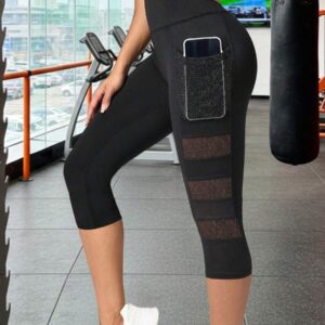 NEWSHEIN Pocket Mesh Patchwork Sports Leggings