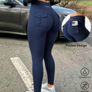 YEOREO Workout Leggings With Pockets For Women V Cross Waist Scrunch Charm Leggings No Front Seam Gym Yoga Pants Summer Leggings For Women