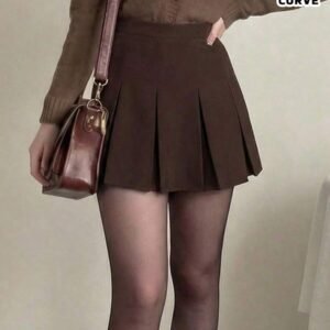 NEWWomen's Plus Size Pleated A-Line Mini Skirt, Woven Fabric Non-Stretch Short Skirt, Classy Fall Fashion For Women