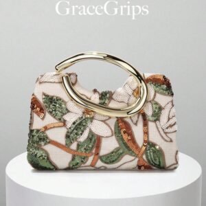 European & American Women's Elegant Shiny Multicolor Leaf & Floral Patchwork Handbag, Fashionable Vintage Metal Strip Decor Mini Evening Clutch, Embroidered Bag, Luxurious Party Bag, Asymmetrical Bag, Suitable For Party Girls, Brides, College Students, New Professionals & White-Collar Women, Perfect For Parties, Balls, Weddings, Matches With Gold Clutch Accessories, Random Pattern