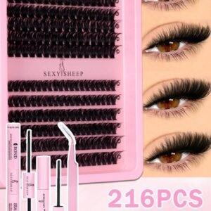 NEW216/180/144pcs Individual Lash Clusters DIY Lash Clusters Long-Lasting DIY Eyelash Extension Kit With Bond And Seal&Remover&Tweezers For Beginner Use At Home Or On-The-Go For Daily Life&Party&Music Festival Lash Clusters Kit,Lashes,Fake Lashes