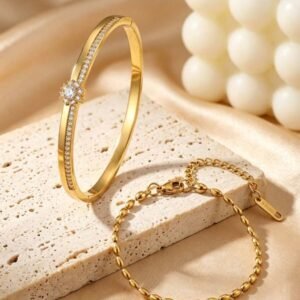 NEW Fashionable Copper Bracelets And Stainless Steel Bracelets For Women, With Flower Inlay Designs, Perfect For Romantic Dinner Dates And Party Looks