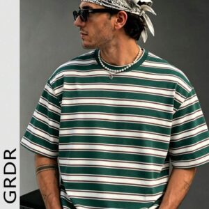 GRDR | Summer Vintage Preppy Style Green White Red Color Block Striped Men's Crew Neck T-Shirt | Suitable For Summer Wear | Comfortable And Breathable | Leading The Fashion