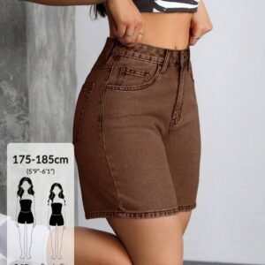 SHEIN Tall Y2K Streetwear Mid-Waist Casual Washed Denim Shorts For Women Travel Coffee Brown Summer, Tall Women