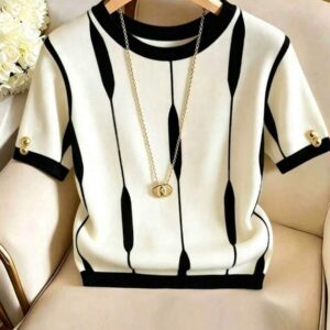 SHEIN Franclia Women's Contrast Color Round Neck Short Sleeve Casual Versatile T-Shirt