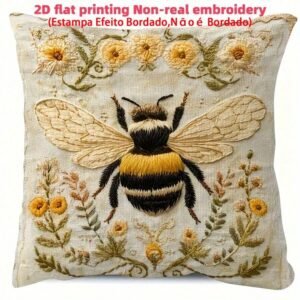 1pc Vintage Farmhouse Style Yellow Bee Embroidery Inspired Throw Pillow Cover, 2D Daisy Floral Print Cushion Case, Living Room Bedroom Sofa Decor, Linen Fabric Single-Sided Print, 18" X 18" (Without Pillow Insert)