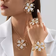 This 5pcs Set of Elegant French Bohemian-Style Hollowed-Out Flower Earrings, Rings, Necklaces And Bracelets Is Suitable for Women'S Daily Wear, Weddings And Banquets. It Is Also a Gift for Women'S Birthdays, Mother'S Day And Valentine'S Day - Image 2