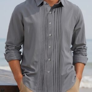 Men's 2026 New Fashion Accordion Pleated Shirt, Light Luxury Slim-Fit Long Sleeve Casual Business High-End Top Shirt
