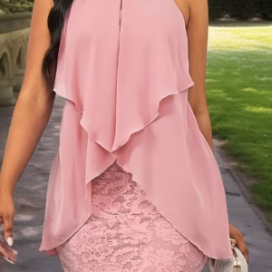 Elegant Spring/Summer Women's Lace Chiffon Spliced Halter Wrap Dress