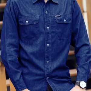 Spring and Autumn Youth Denim Shirt for Men, Thin Long Sleeve Loose Fit Oversized Workwear Jacket
