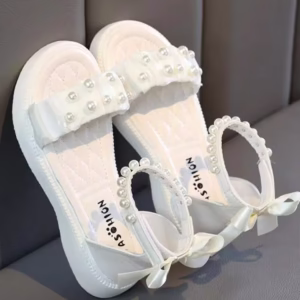 1pair Girls' Comfortable Bow Decorated Flat Sandals With Ankle Strap And Open Toe For Princess Party, Summer