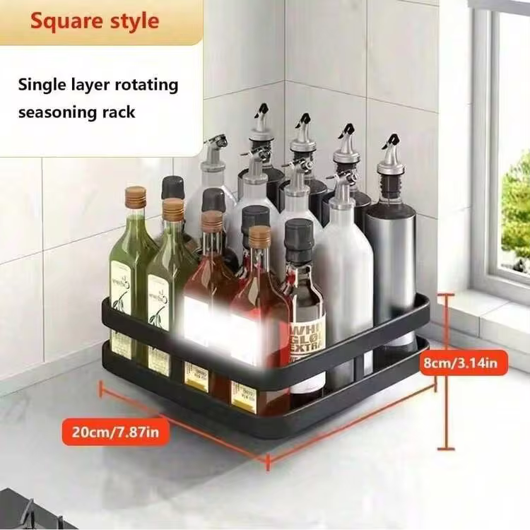 1Pc 360° Rotating Kitchen Spice Rack, Seasoning Organizer For Oil, Salt, Sauce & Vinegar, Multifunctional Rotating Storage Rack, Round/Square With Suction Cup & Stable Tray, Perfect For Kitchen, Bathroom & Home Storage - Image 11