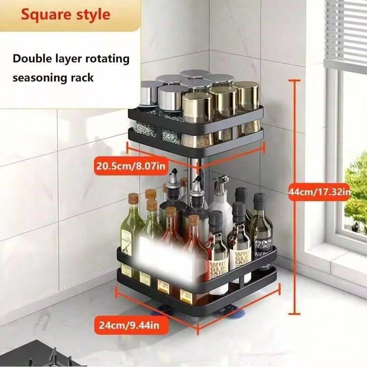 1Pc 360° Rotating Kitchen Spice Rack, Seasoning Organizer For Oil, Salt, Sauce & Vinegar, Multifunctional Rotating Storage Rack, Round/Square With Suction Cup & Stable Tray, Perfect For Kitchen, Bathroom & Home Storage - Image 12
