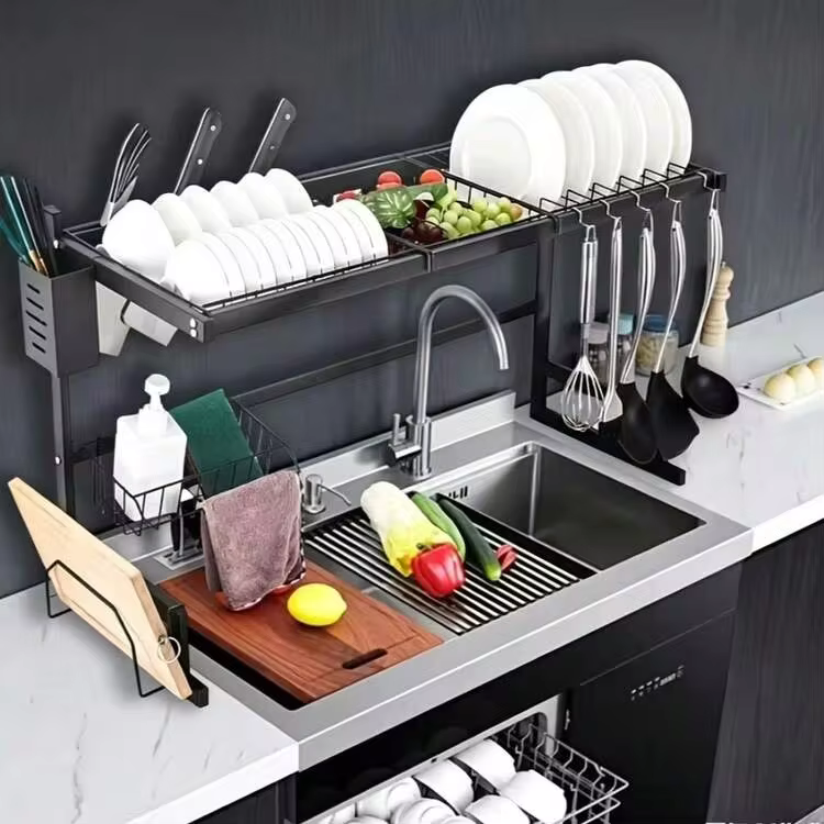 1pc Stainless Steel Double-Layer Dish Drying Rack, Over Sink Utensil Holder Organizer For Kitchen Counter - Image 11