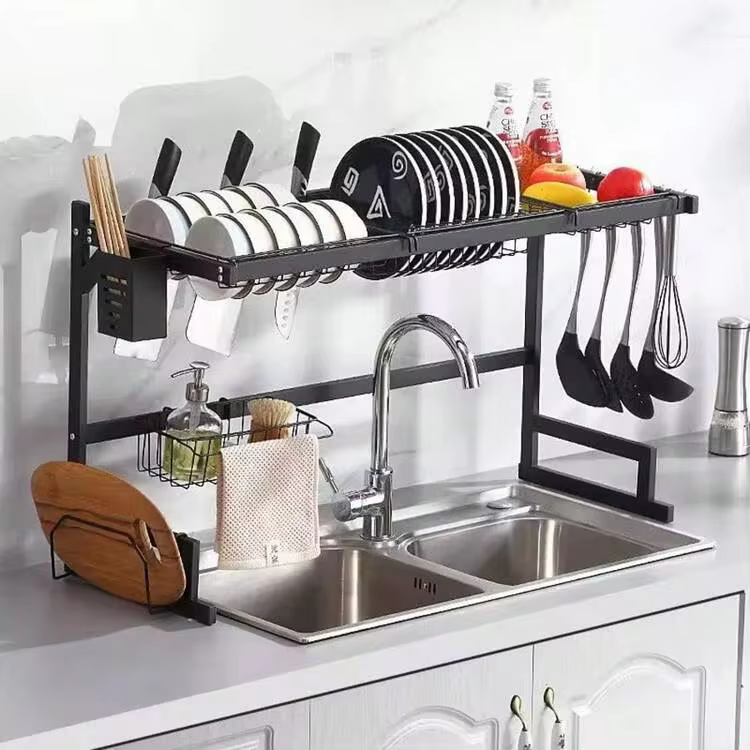 1pc Stainless Steel Double-Layer Dish Drying Rack, Over Sink Utensil Holder Organizer For Kitchen Counter - Image 12
