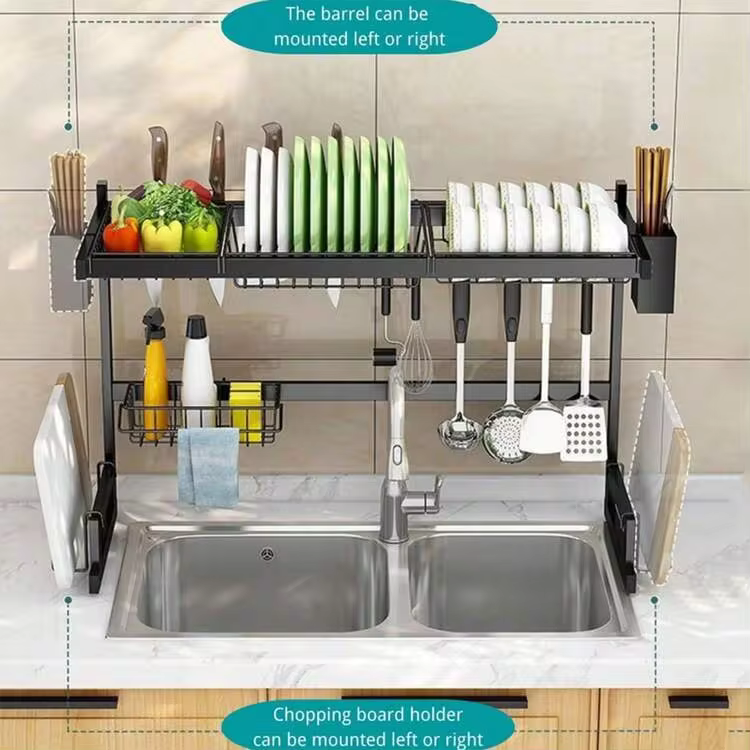 1pc Stainless Steel Double-Layer Dish Drying Rack, Over Sink Utensil Holder Organizer For Kitchen Counter - Image 5