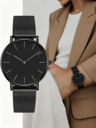 1pc Unisex Black Stainless Steel Quartz Watch, Minimalist Dial Design With Mesh Strap, Luxury Business/Casual Wristwatch, Suitable For Men And Women, Fashion Minimalist Style, Ideal For Daily/Office Occasions, Christmas/Birthday/Anniversary Gift - Image 11
