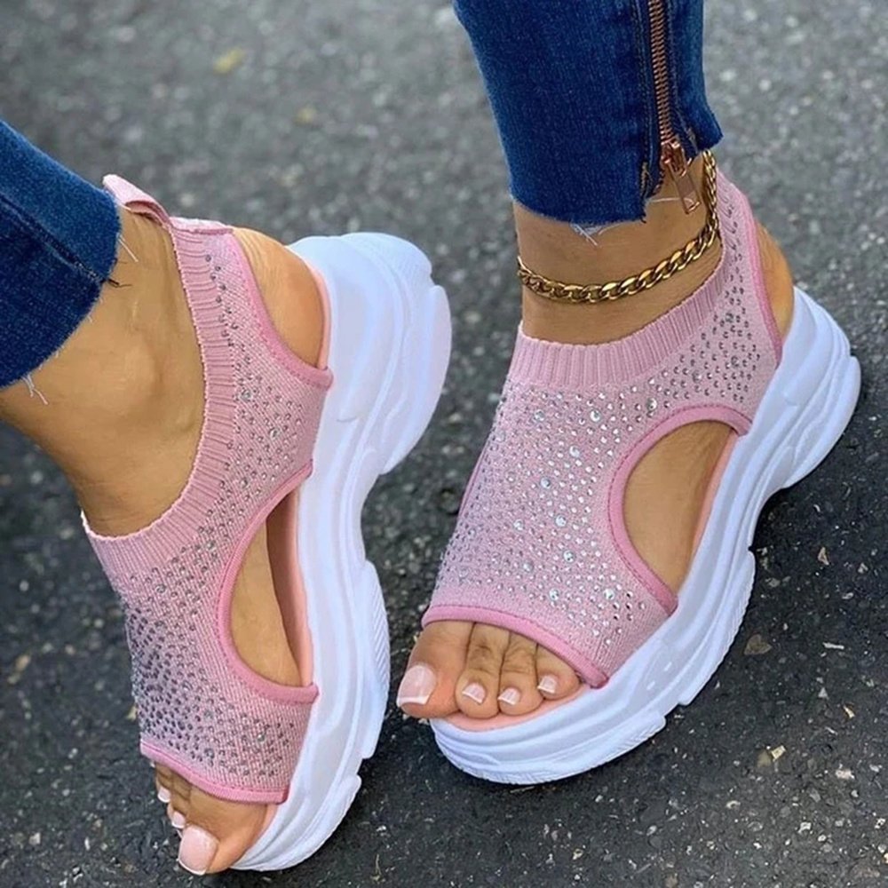 Ladies Summer Platform Rhinestone Sandals - Image 4