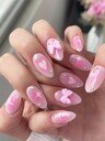 24pcs Of French Holographic Acrylic Nail Art Pieces, Medium Almond Shape, Press-On Gel Nail Stickers, Y2K White/Pink 3D False Nails. Perfect For Daily Wear At Nail Salons, Holiday Parties, And As Gifts. - Image 8