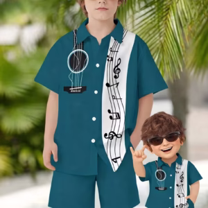 Music-Themed Kids' Short-Sleeve Shirt Set - Stylish and Comfortable for Summer Outings, Perfect for Music Events or as a Gift, Perfect for Outdoor