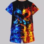 Stylish And Trendy Short-Sleeve Set for Boys, Perfect for Spring And Summer. This Fashionable Outfit Includes a 3D Printed Casual Top And Matching Shorts, Suitable for Both Indoor And Outdoor Activities, for Outdoor