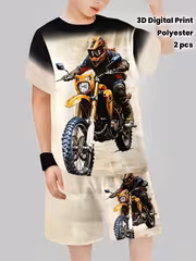 Stylish 3D Digital Print Boys' Set, Short Sleeve Shirt and Shorts Set for Teens - 2pcs, Perfect for Outdoor - Image 2