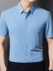Men's Summer Fashion Short-Sleeve Shirt, Seamless Cooling Wrinkle-Free Shirt, Middle-Aged Dad's Business Casual Wear 8009 - Image 6