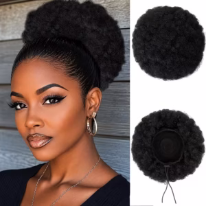 AMECIRE Afro Puff Bun Wig for Women Suitable for Hair - Human Hair Hairpiece with Adjustable Drawstring, Afro Curly/Kinky Dreadlock Extensions, Volume & Length Enhancer for Natural Look for Daily Wear & Special Occasions
