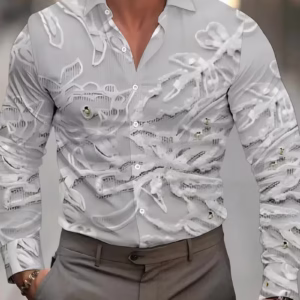 Men'S Long Sleeve Shirt Exquisite Floral Men'S Print Shirt Silvery Style Men'S Shirt Plain Silvery Men'S 3D Casual Shirt Soft And Comfortable Skin-Friendly Spring And Autumn Base Layer Shirt