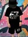 2pcs/Set Tween Boy Black Summer Casual Streetwear City Break Fashionable Metal Texture Digit 67 Letter Slogan Graphic Print Relaxed T-Shirt&Shorts - Image 10