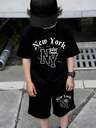 2pcs/Set Tween Boy Black Summer Casual Streetwear City Break Fashionable Metal Texture Digit 67 Letter Slogan Graphic Print Relaxed T-Shirt&Shorts - Image 11